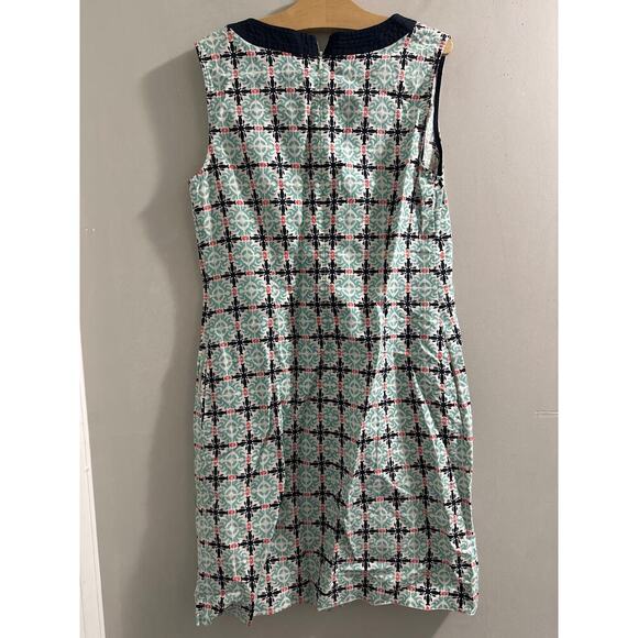 🔴Talbots Linen Teal Blue‎ Geometric Print Shift Dress Size 4P Petite - Picture 6 of 7